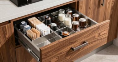 organized coffee station drawer