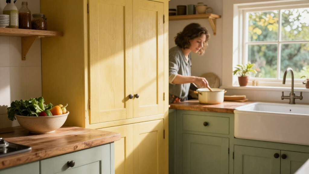 A Colorful Cottage Redo Brought Warmth To This Kitchen's Original Cabinets